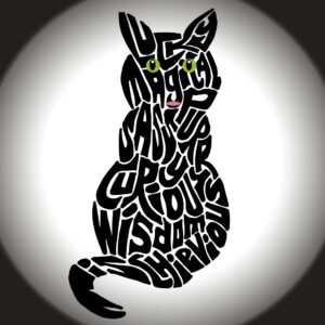 Black Cat artwork formed from Halloween words, by Journey of Words.