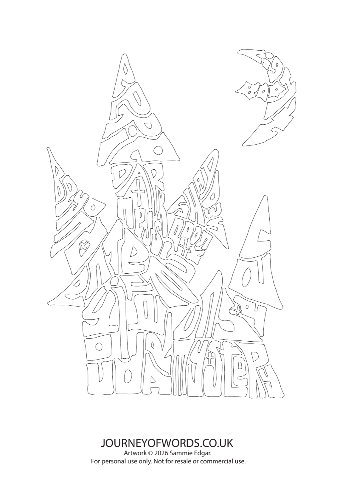 Haunted house colouring page